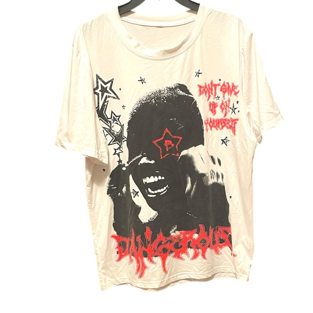 Graphic T-Shirt - White with Black and Red front graphic Men SZ S Versatile Tee